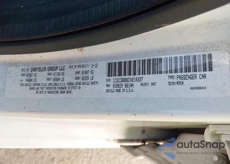 2012 Chrysler 200 Touring из США, поврежденный, VIN 1C3CCBBB6CN210337